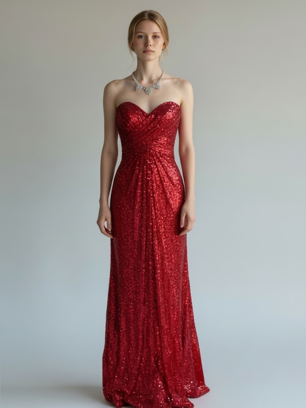 La Femme Red Sequin Strapless Formal Dress Prom Evening Gown Mermaid 4